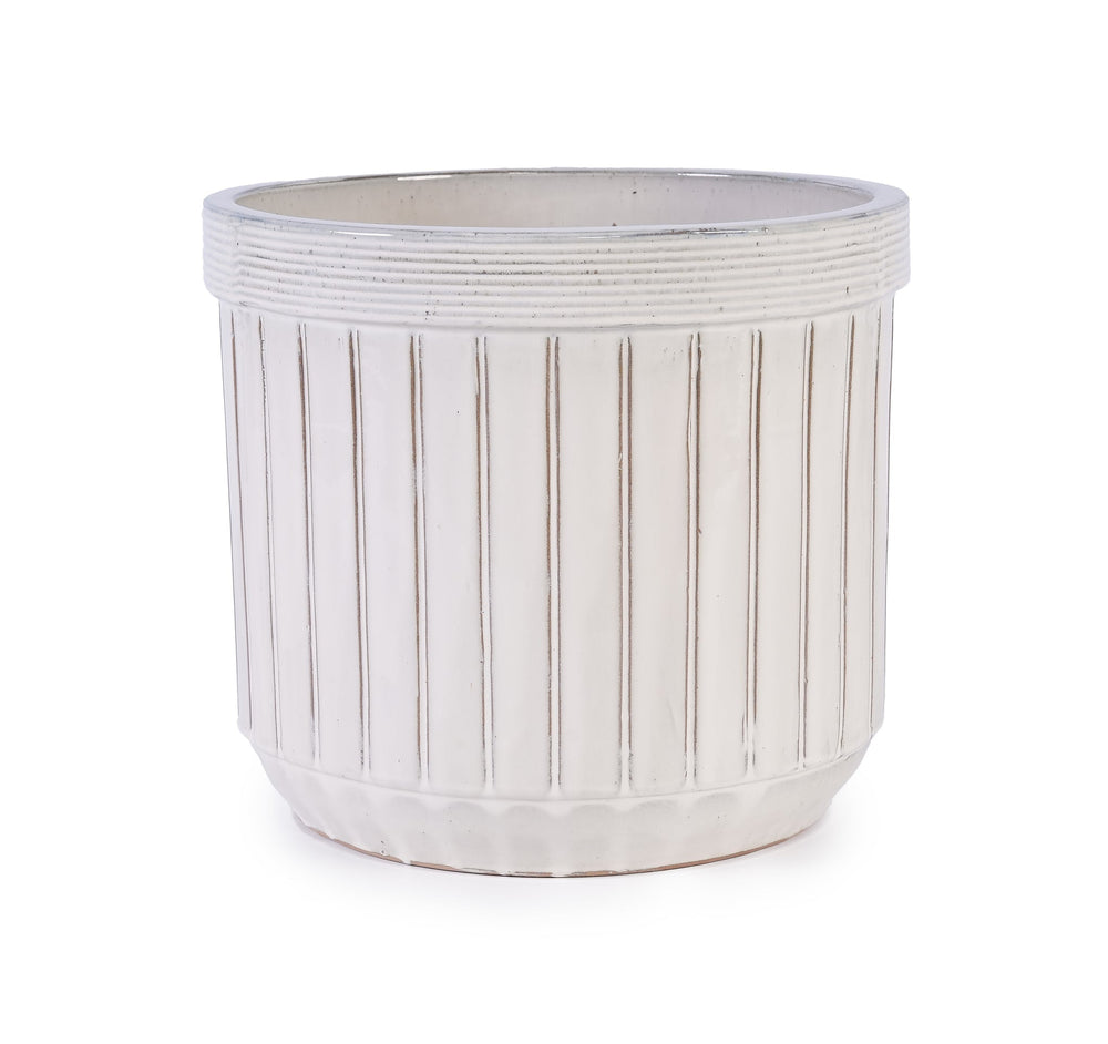 Handmade White Ceramic Planter Set of 4, 6/8/10/12 Inch Diameter, Vertical Line Pattern for Succulents & Cacti, Indoor/Outdoor Use on Windowsill & Bookshelf, Breathable Material Media 10