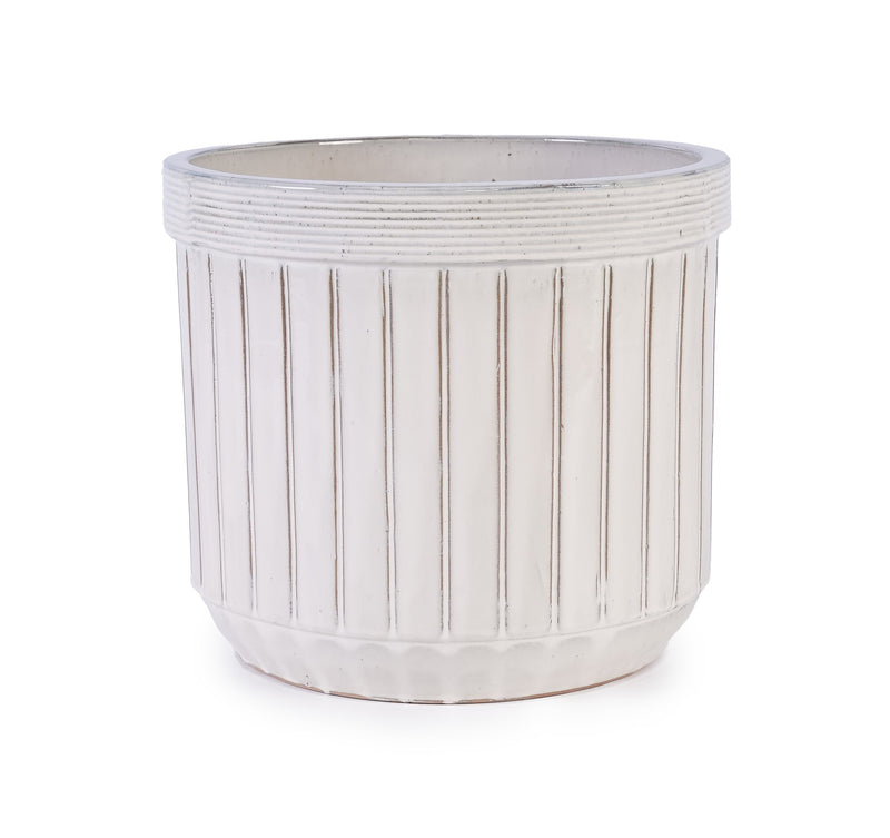 Handmade White Ceramic Planter Set of 4, 6/8/10/12 Inch Diameter, Vertical Line Pattern for Succulents & Cacti, Indoor/Outdoor Use on Windowsill & Bookshelf, Breathable Material