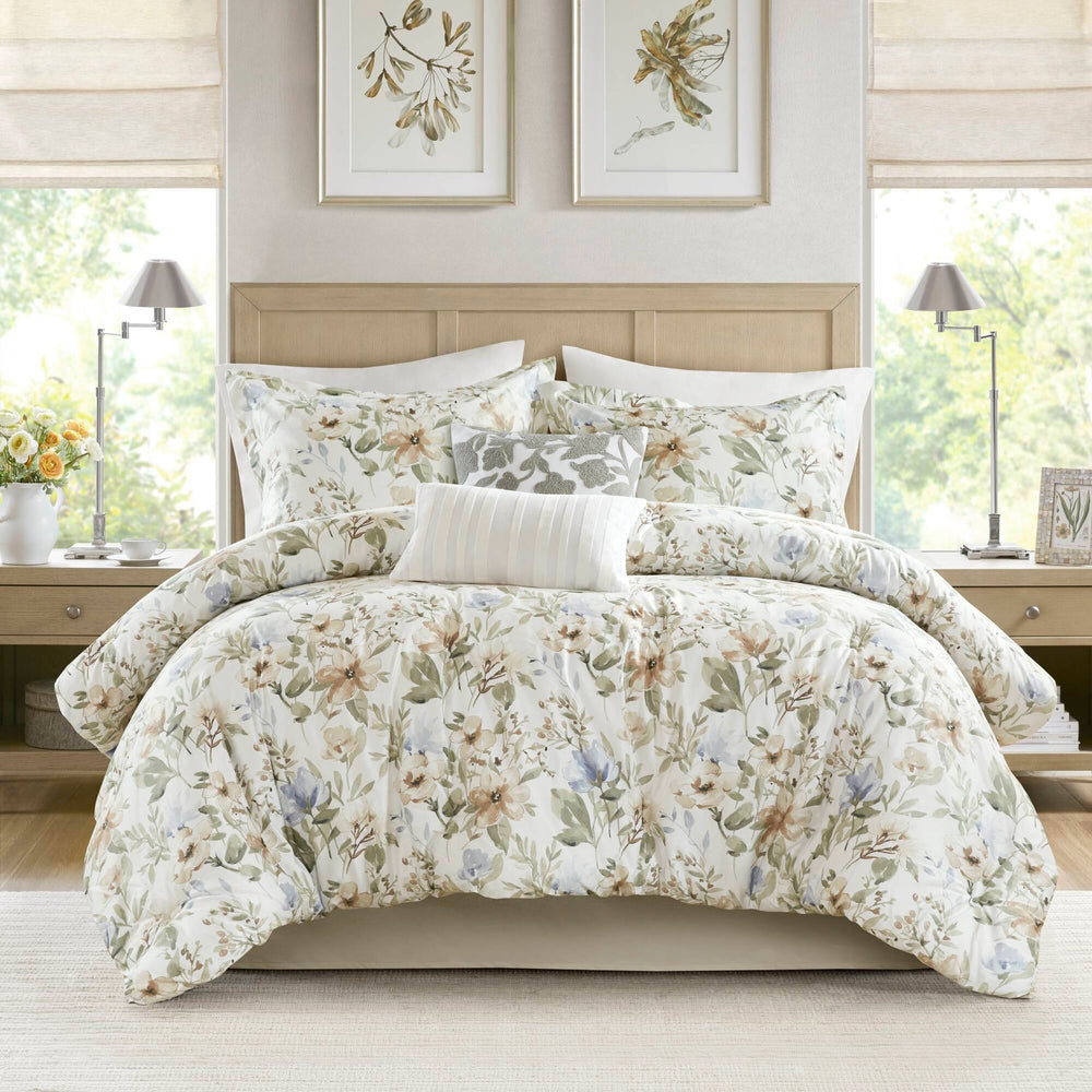 6PCS Queen Cotton Sateen Print Oversized Comforter Set Media 17