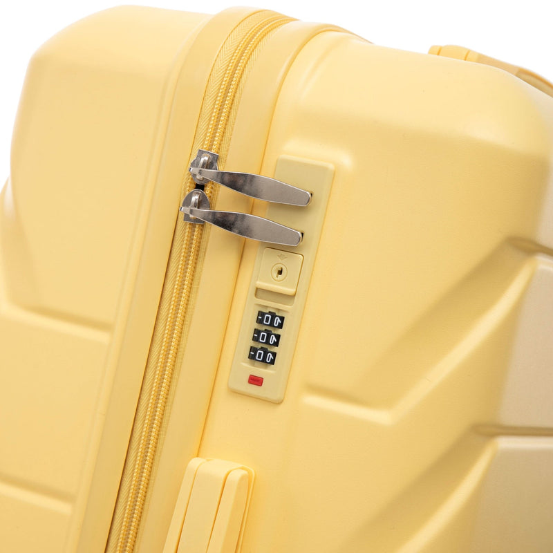 ABS Luggage Set Spinner Wheel 3-Piece Yellow Waterproof Travel Case 20 24 28 Inch