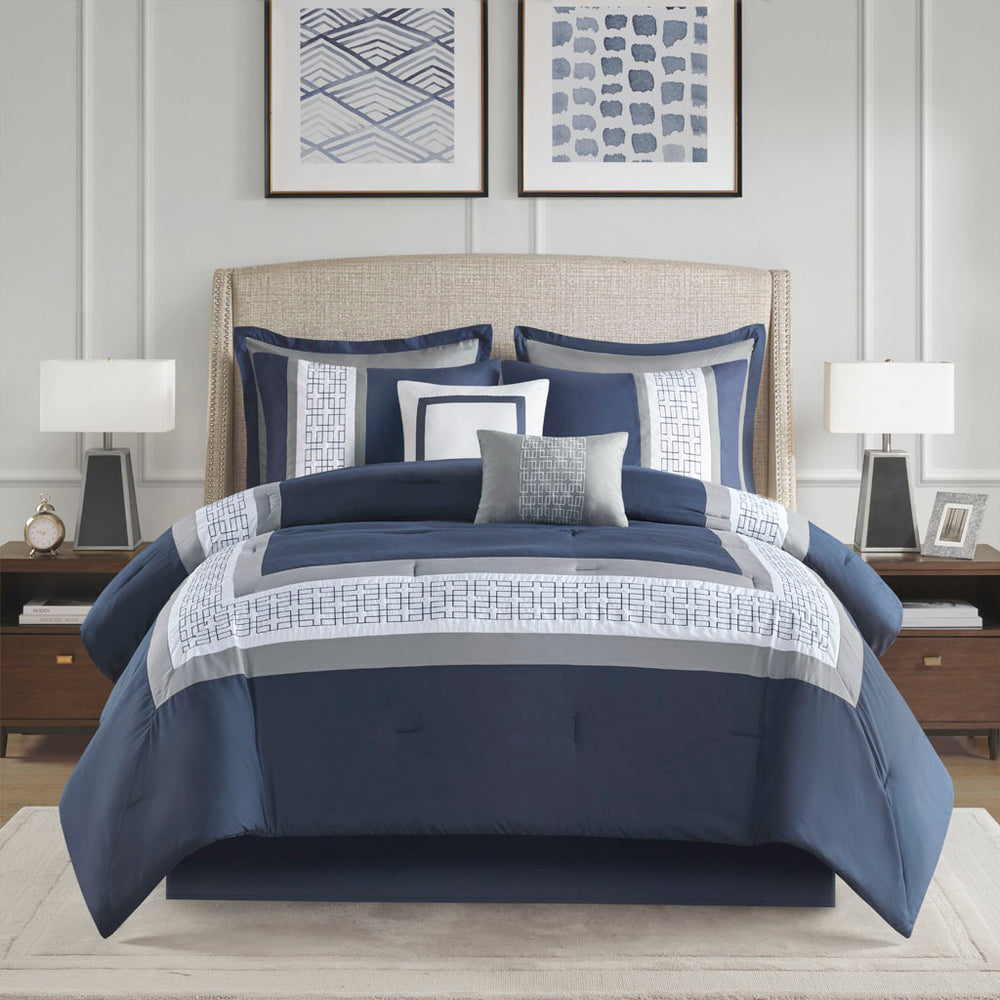8 Piece Embroidered Comforter Set Navy King Media 6