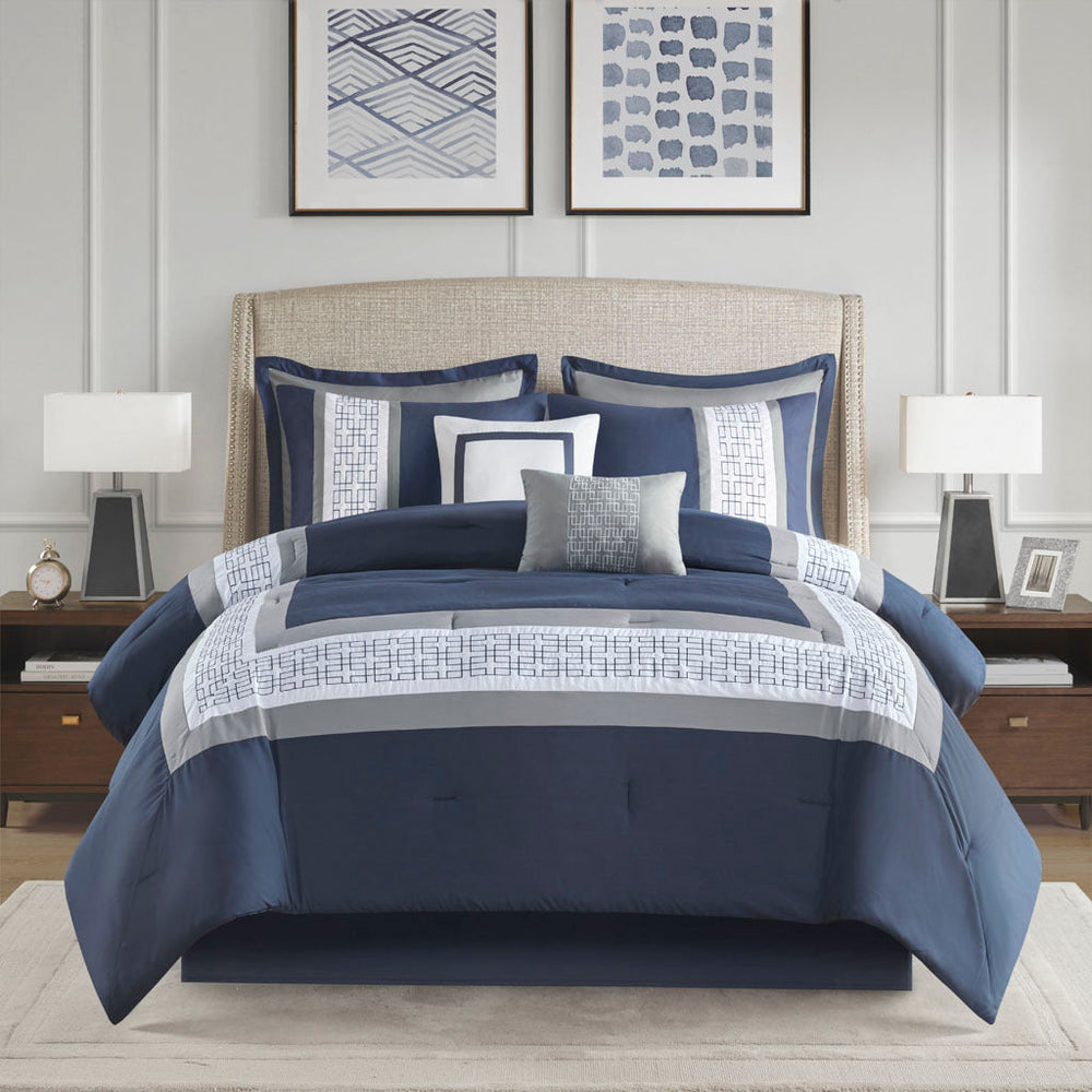 8 Piece Embroidered Comforter Set Navy Cal King Media 6
