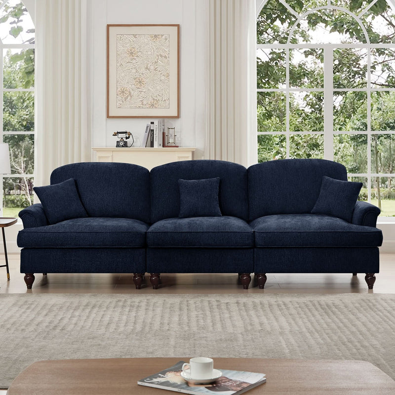 Sofas Chenille Upholstery Three Seater Mid Century Blue Living Room