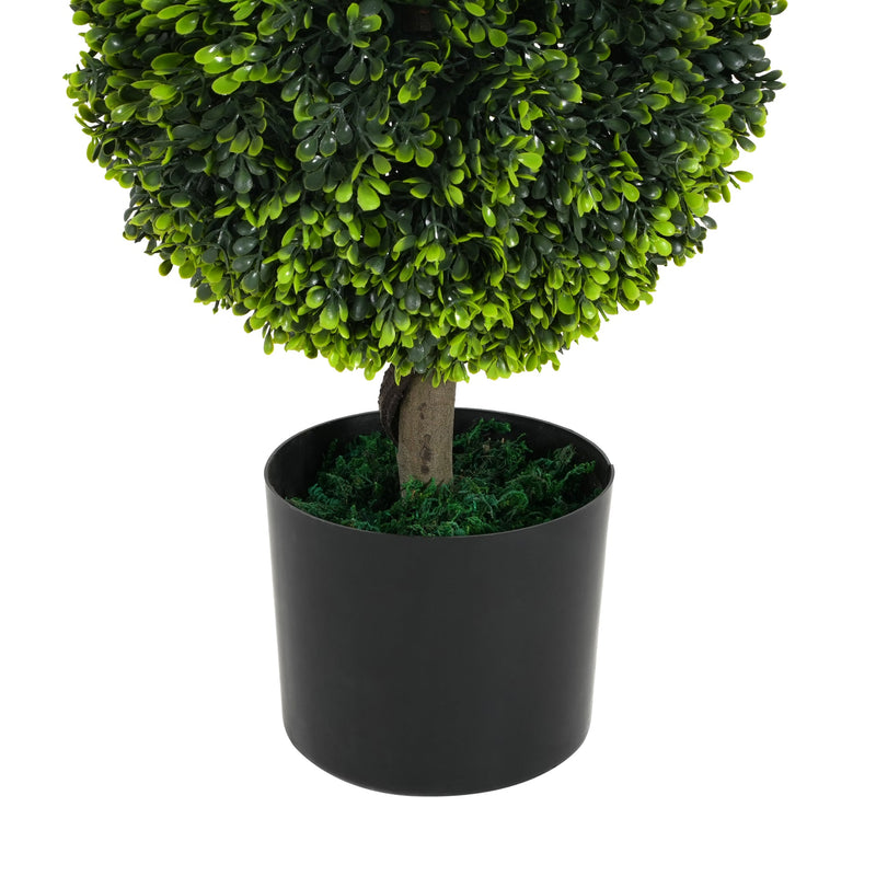 34' Artificial Topiary Boxwood Tree Double Ball with Black Plastic Pot, Set of 2