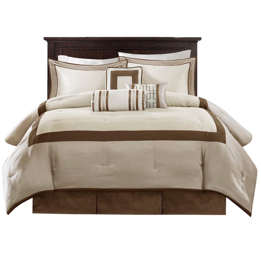 7 Piece Comforter Set Taupe/Brown Cal King Media 7
