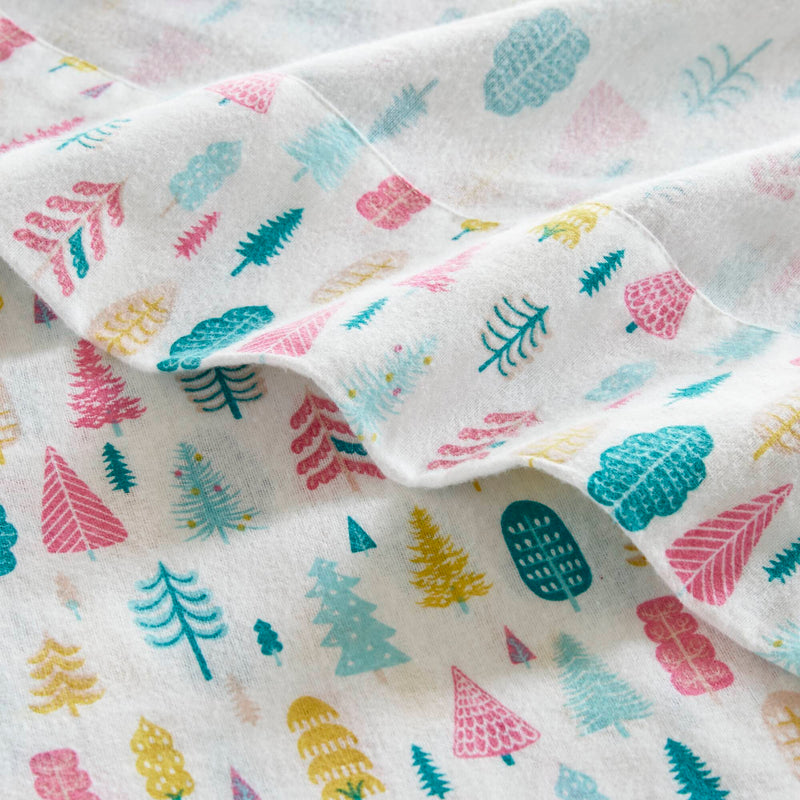 4 PCS Queen Cotton Printed Sheet Set White Holiday Trees