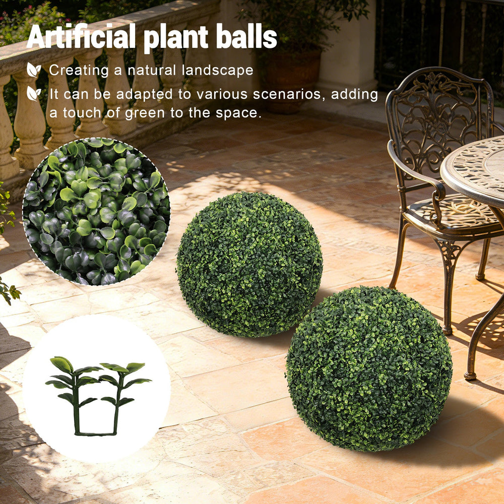 18.5IN dark Artificial Topiary Balls Outdoor Faux Boxwood Decorative Green Spheres for Garden Front Porch Patio Planter Decoration, 2pcs/set Media 4