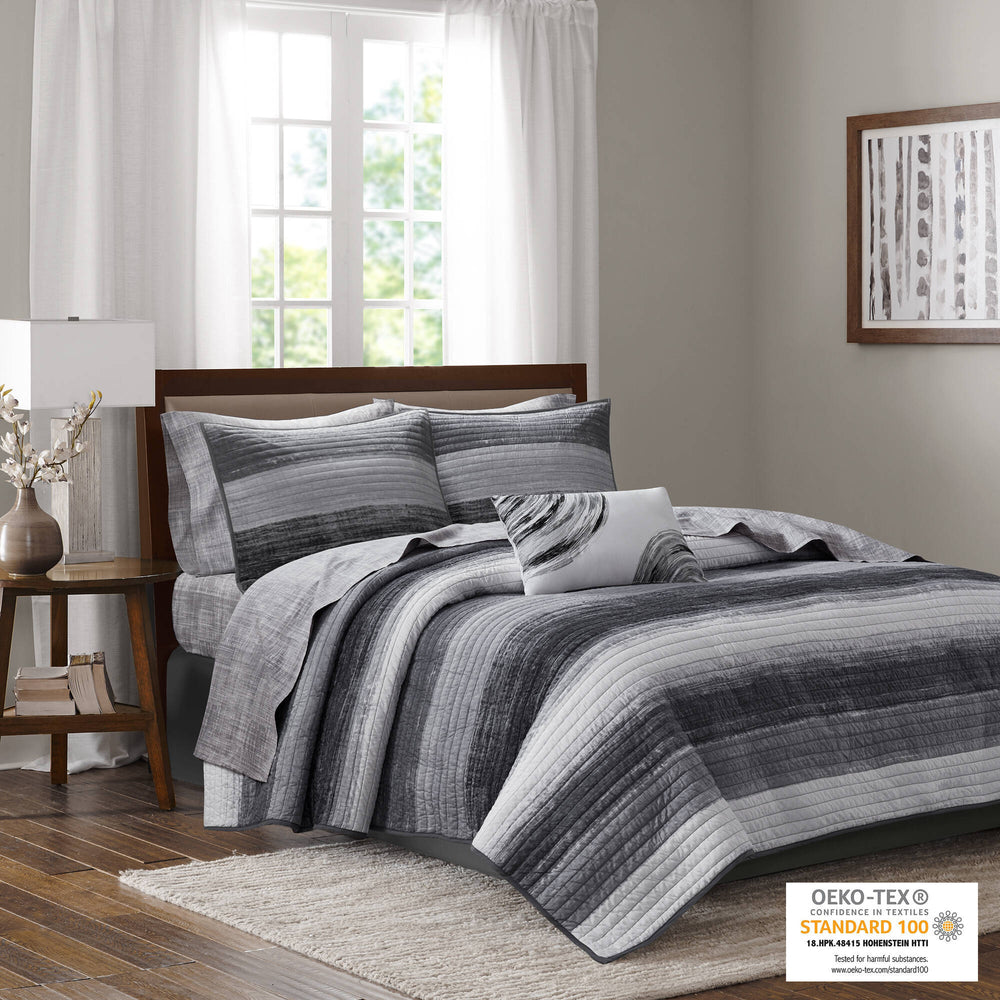 8-Piece Cal King 8 Piece Quilt Set with Cotton Bed Sheets,Black Media 6