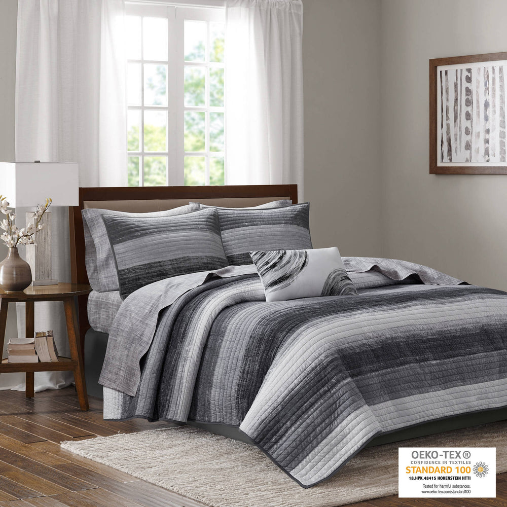 8-Piece Queen 8 Piece Quilt Set with Cotton Bed Sheets,Black Media 6