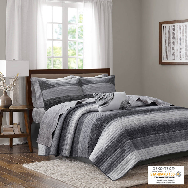 8-Piece Queen 8 Piece Quilt Set with Cotton Bed Sheets,Black