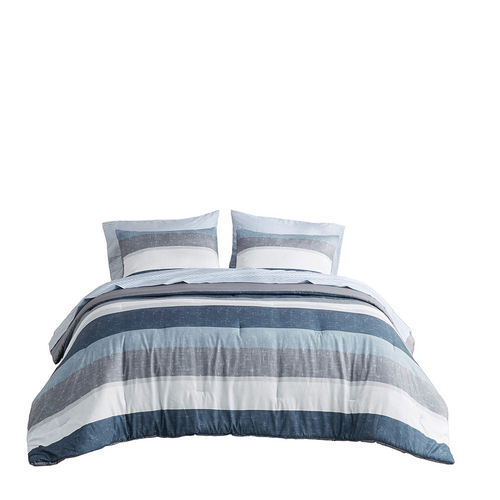 Stripe Comforter Set with Bed Sheets Blue/Grey King Media 6