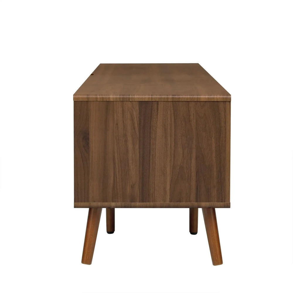 TV Stand Walnut Wood & Glass Storage Mid-Century Entertainment Console Media 14