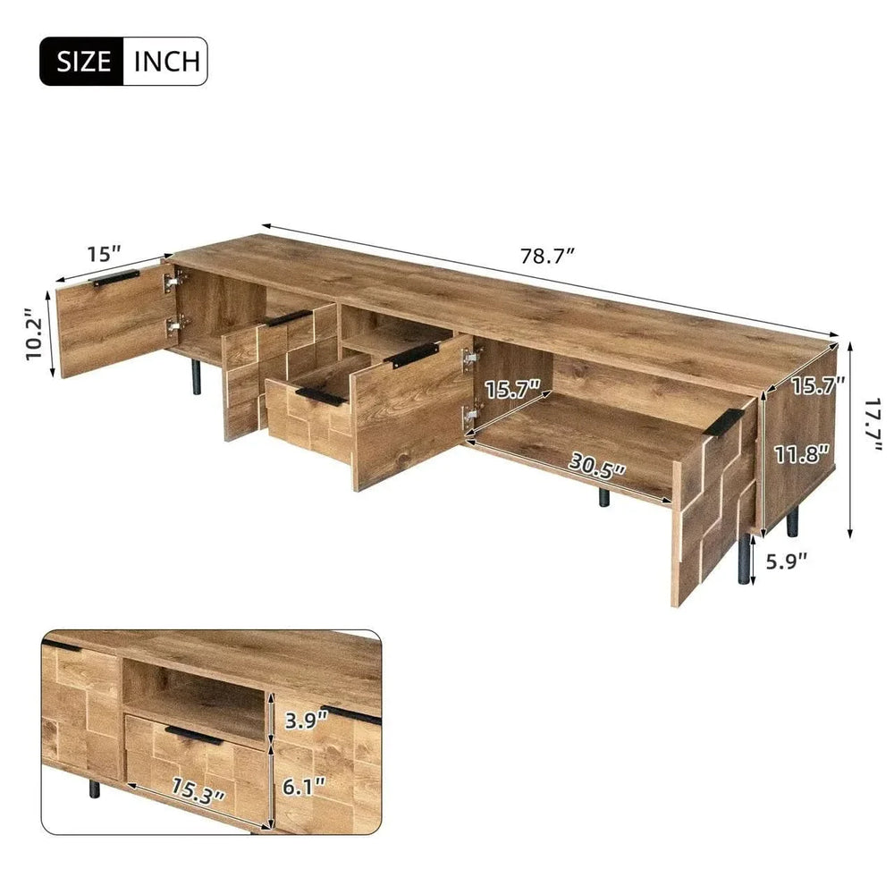 TV Stand Wood Space-Saving Entertainment Center With Storage For 75-85 Inch TV Media 9