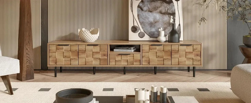TV Stand Wood Space-Saving Entertainment Center With Storage For 75-85 Inch TV