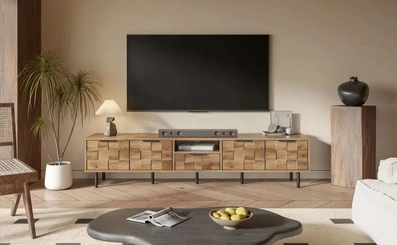 TV Stand Wood Space-Saving Entertainment Center With Storage For 75-85 Inch TV