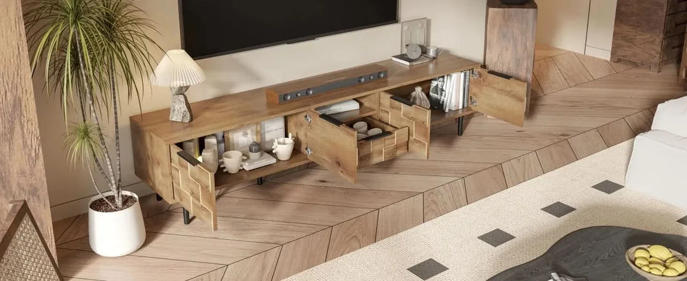 TV Stand Wood Space-Saving Entertainment Center With Storage For 75-85 Inch TV Media 23