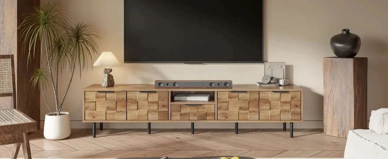 TV Stand Wood Space-Saving Entertainment Center With Storage For 75-85 Inch TV