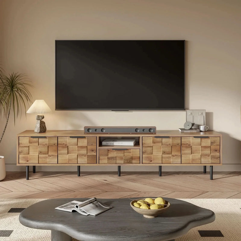 TV Stand Wood Space-Saving Entertainment Center With Storage For 75-85 Inch TV