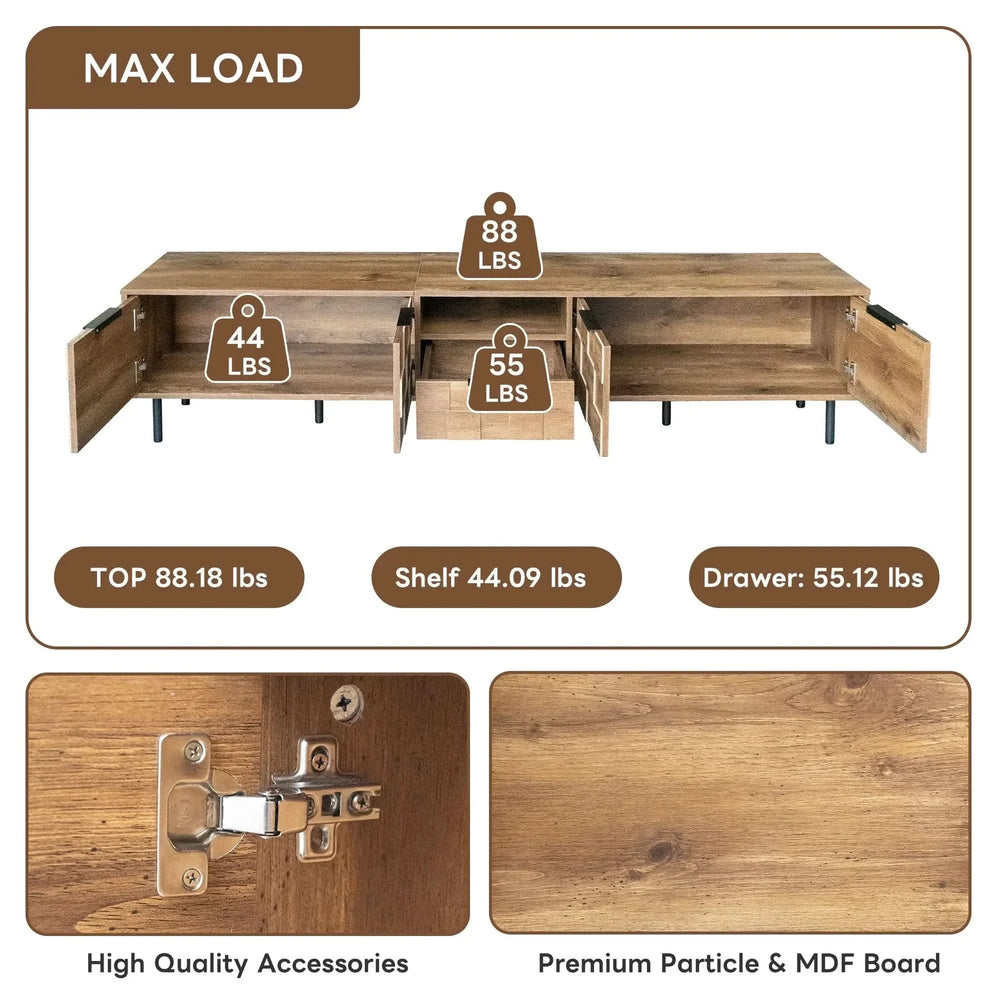 TV Stand Wood Space-Saving Entertainment Center With Storage For 75-85 Inch TV Media 6