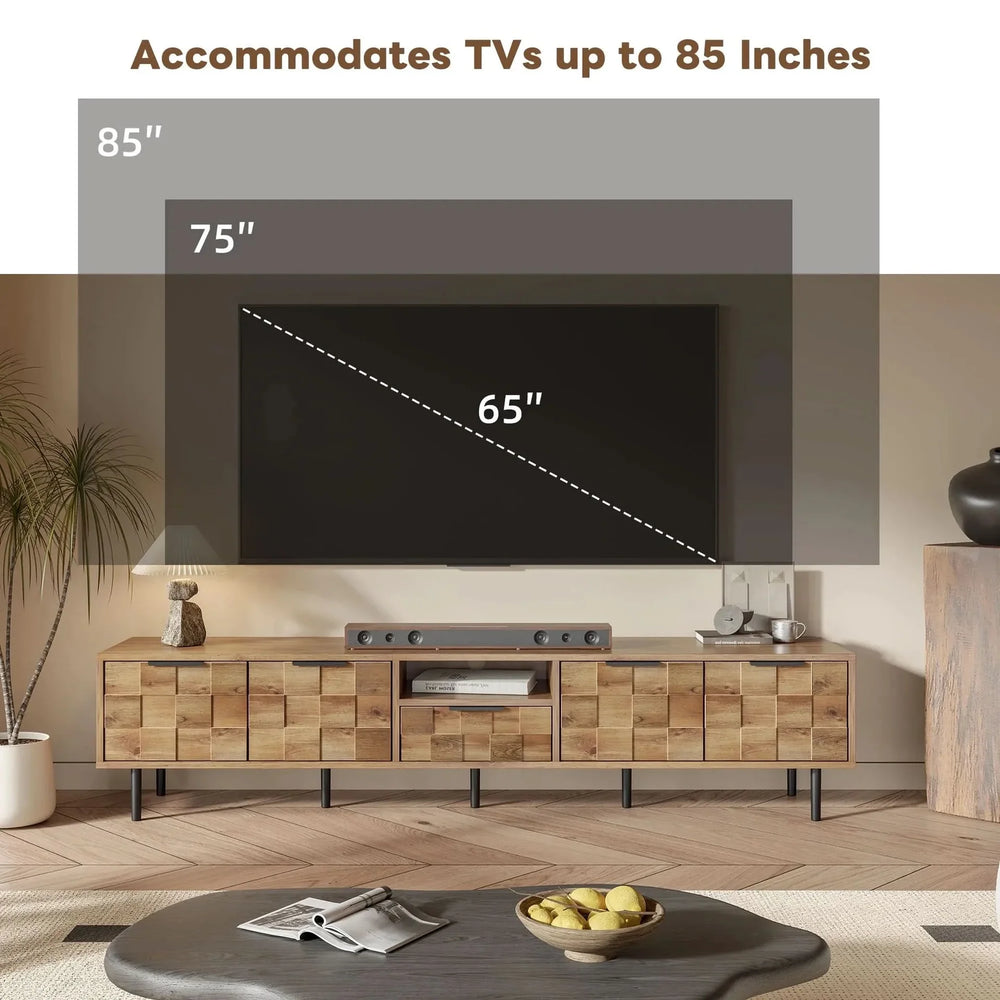 TV Stand Wood Space-Saving Entertainment Center With Storage For 75-85 Inch TV Media 7