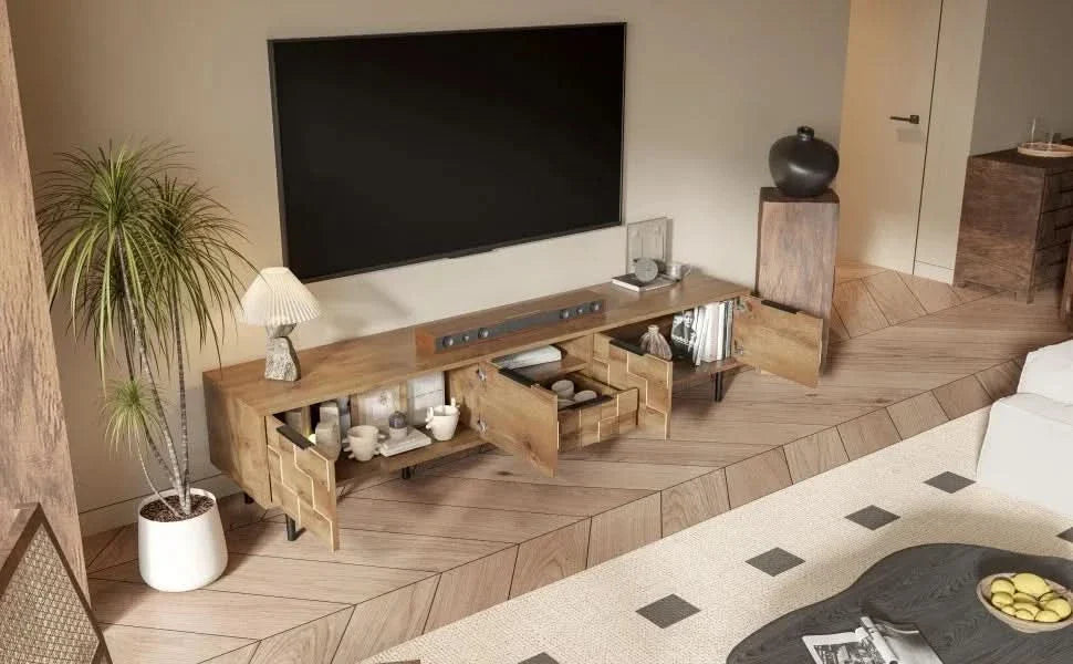 TV Stand Wood Space-Saving Entertainment Center With Storage For 75-85 Inch TV Media 20
