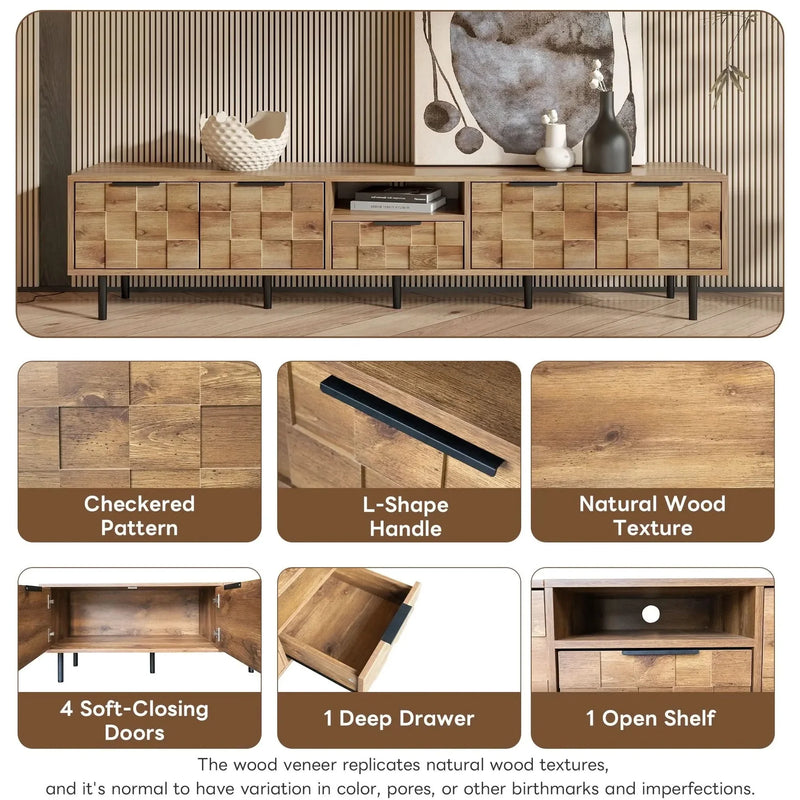 TV Stand Wood Space-Saving Entertainment Center With Storage For 75-85 Inch TV