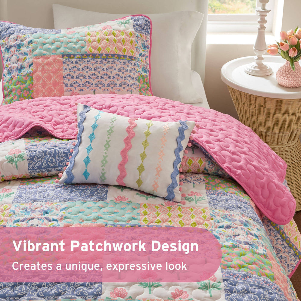 3-Piece Twin/Twin XL 3pcs Quilt Set,Pink Media 3