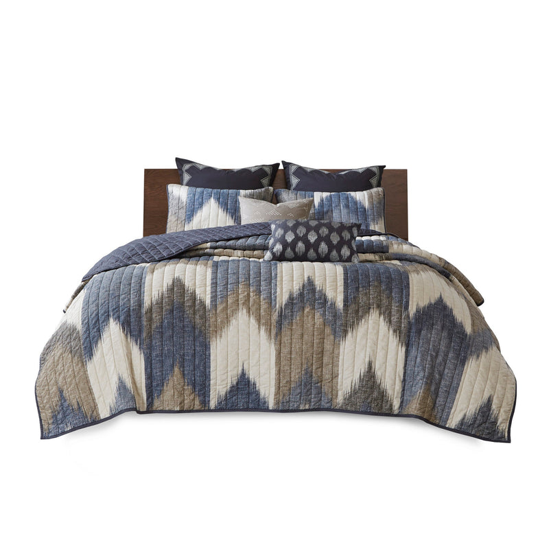 3 Piece Printed Cotton Quilt Set Navy King/Cal King