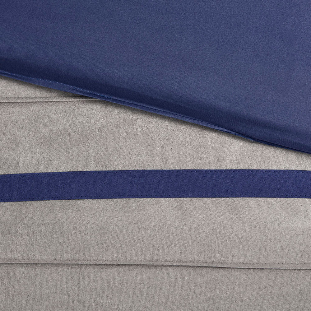 7 PC Pieced Faux Suede Comforter Set Blue Cal King Media 4
