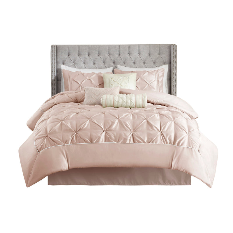 7-Piece 100% Polyester Pieced Pleated Tufted Comforter Set