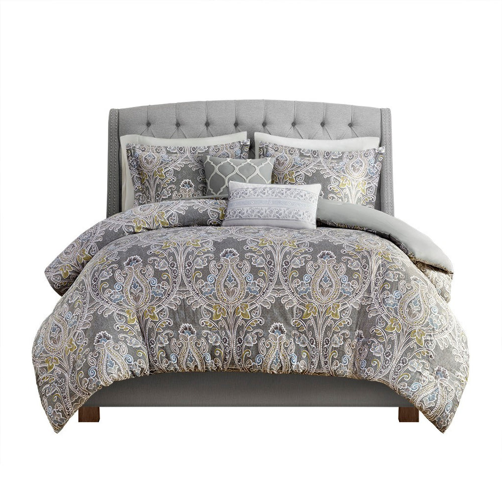 5 Piece Cotton Duvet Cover Set Grey King Media 2