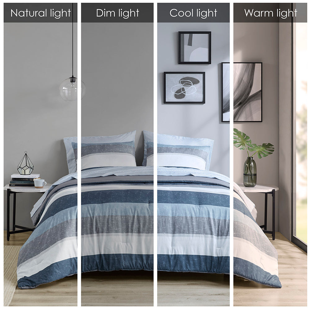 Stripe Comforter Set with Bed Sheets Blue/Grey Cal King Media 5