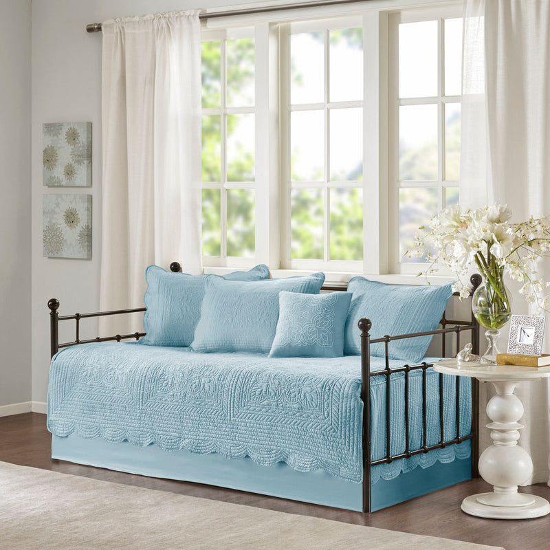 6 Piece Reversible Scalloped Edge Daybed Cover Set Blue Daybed