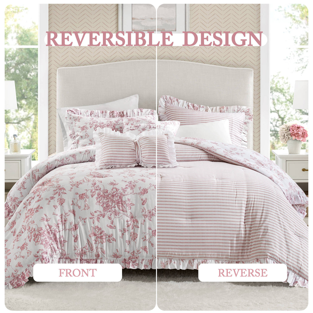 5 Pieces King Comforter Set with Decorative Pillows,Pink Media 10