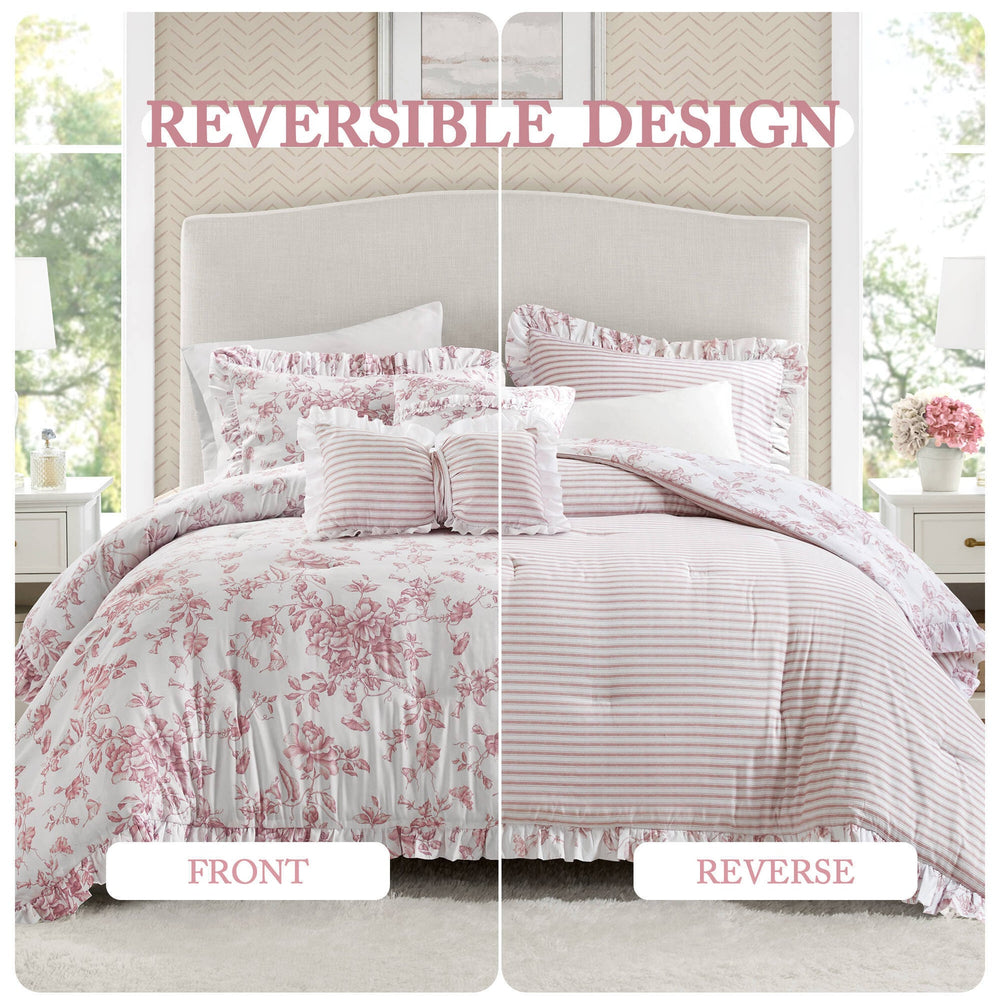 4 Pieces Twin/Twin XL Comforter Set with Decorative Pillows,Pink Media 10