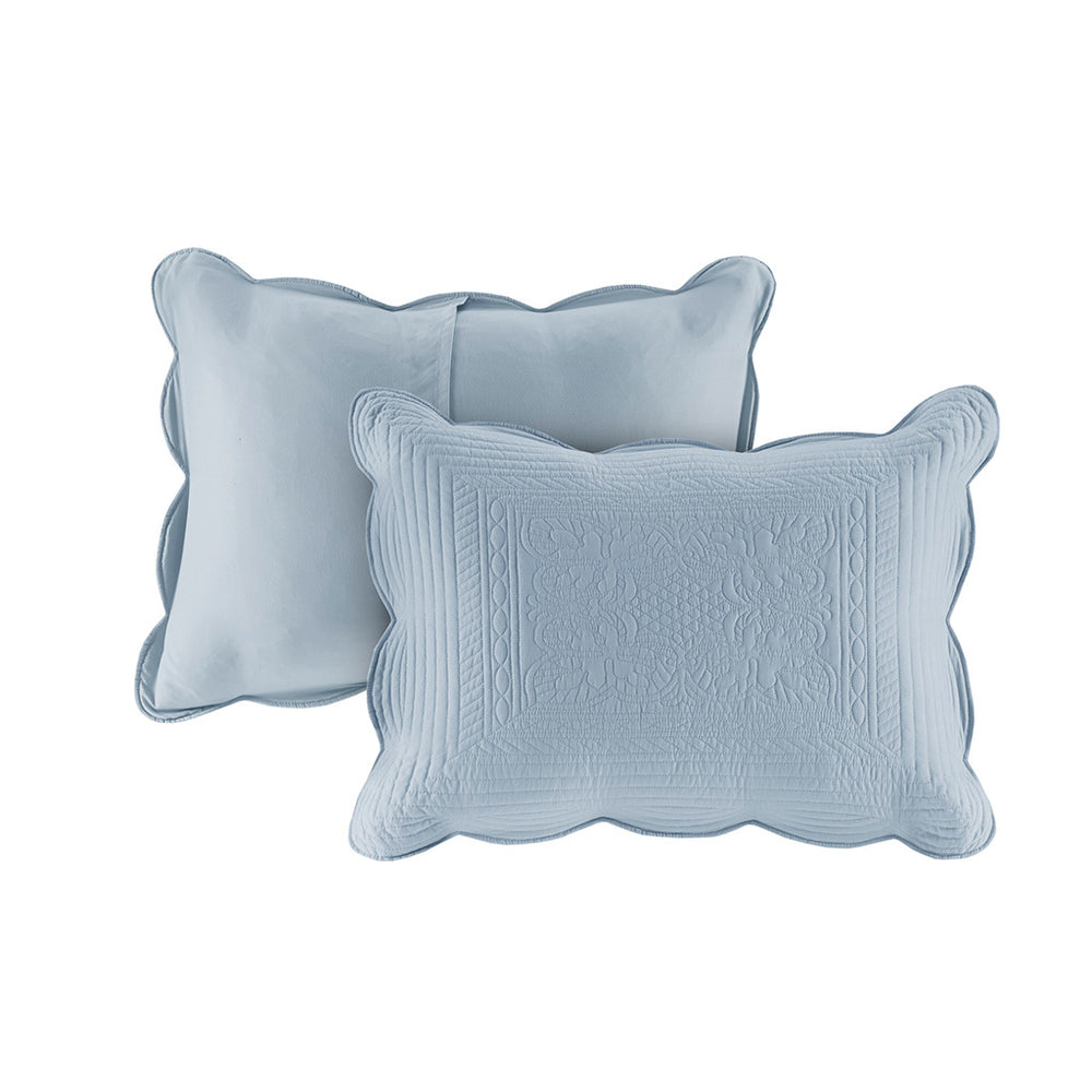 3 Piece Reversible Scalloped Edge Quilt Set Blue King/Cal King Media 12
