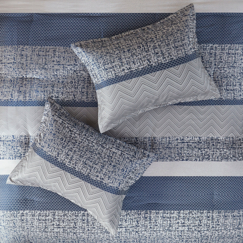 7 Piece Jacquard Comforter Set Navy Cal King Media 9