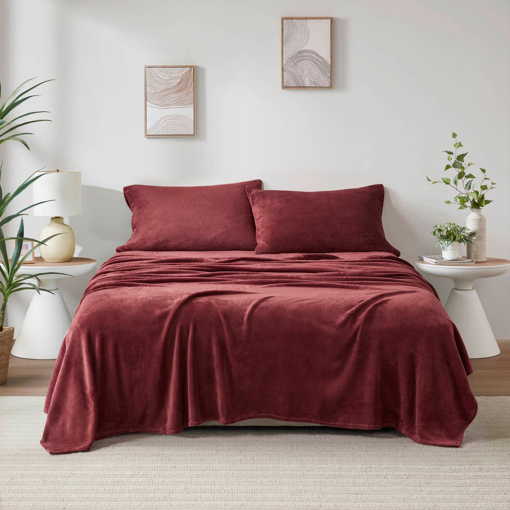 4 PCS King Micro Plush Sheet Set Burgundy Media 18