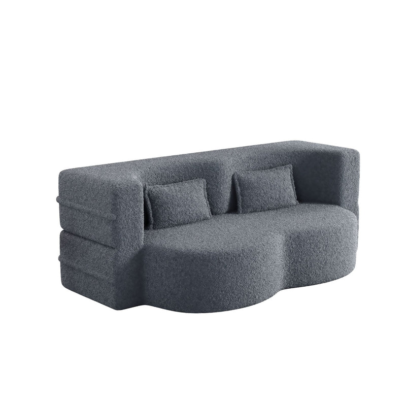 Sofa Bed Teddy Fabric Modern Grey Full Size Living Room Lounge Area