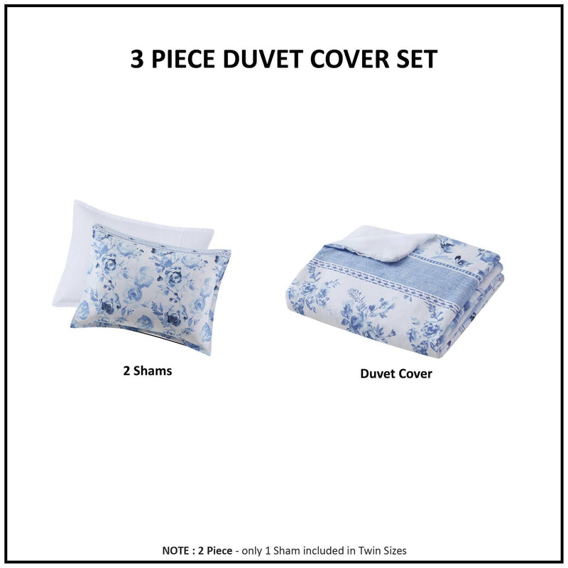 Floral Striped Duvet Cover Set Twin/Twin XL