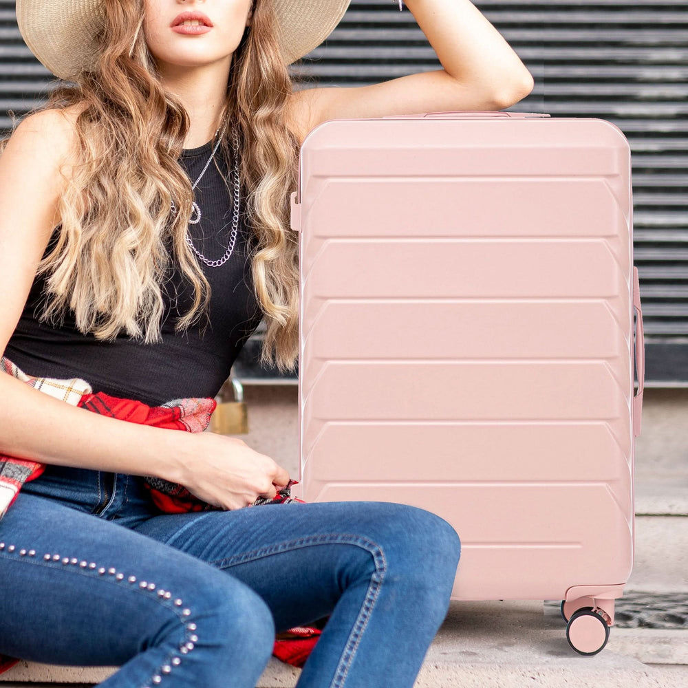 ABS Spinner Luggage 3 Piece Set Pink Matching Color & Combination Lock For Travel Use Media 6
