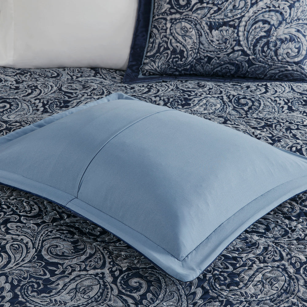 5 Piece Jacquard Bedspread Set with Throw Pillows Navy Queen Media 9