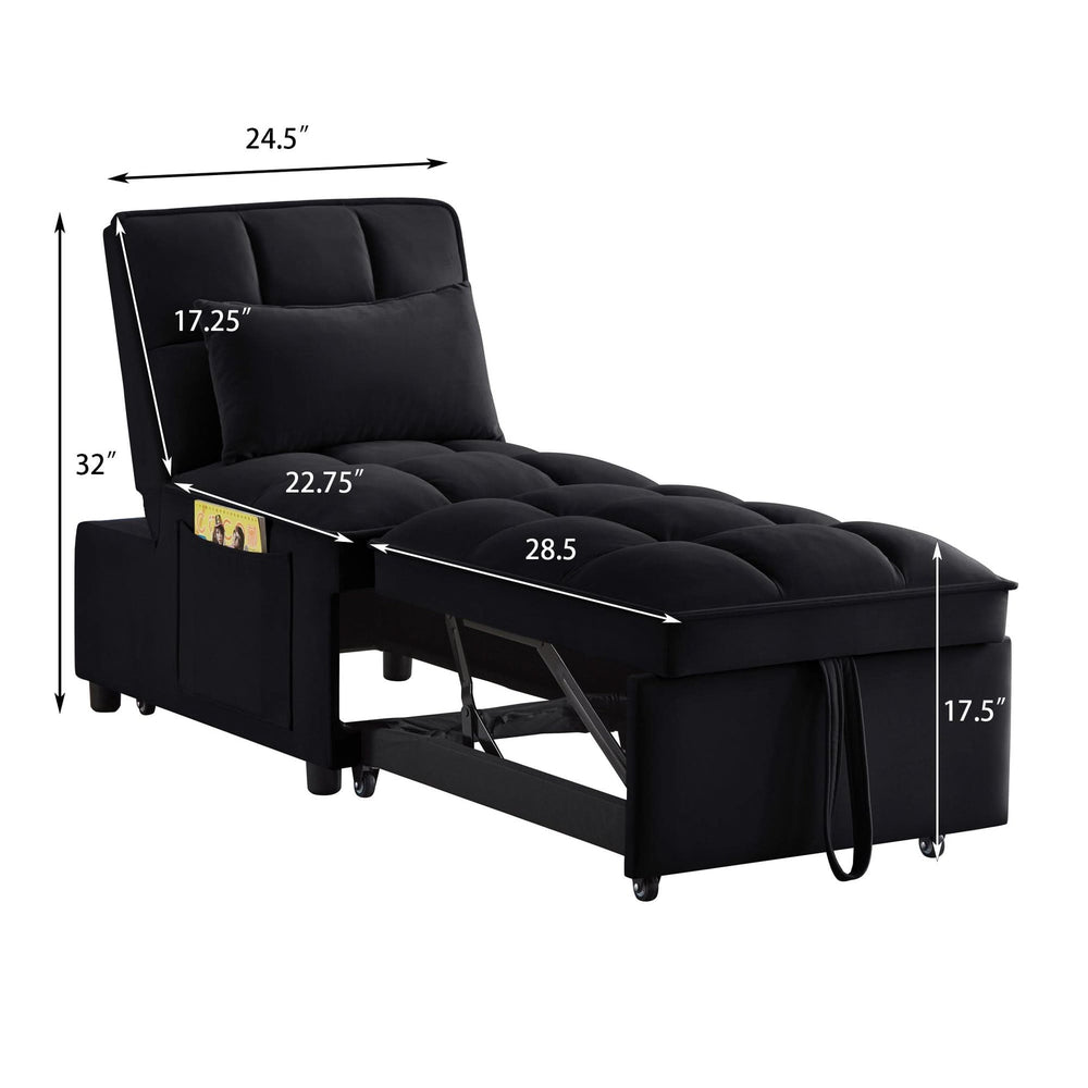 Velvet Sofa Bed Convertible Chaise Lounge Black Living Room American Design Media 14