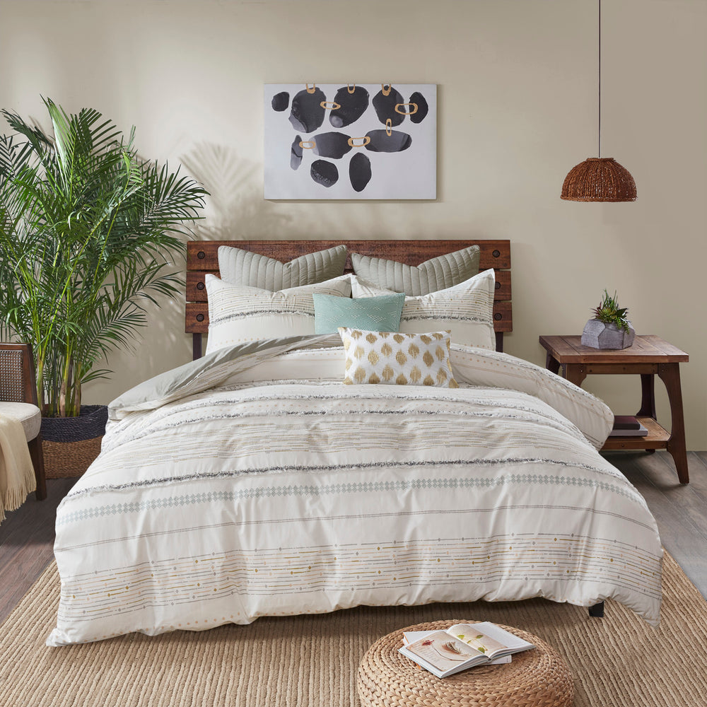 Full/Queen Cotton Printed Duvet Cover Set with Trims Media 3