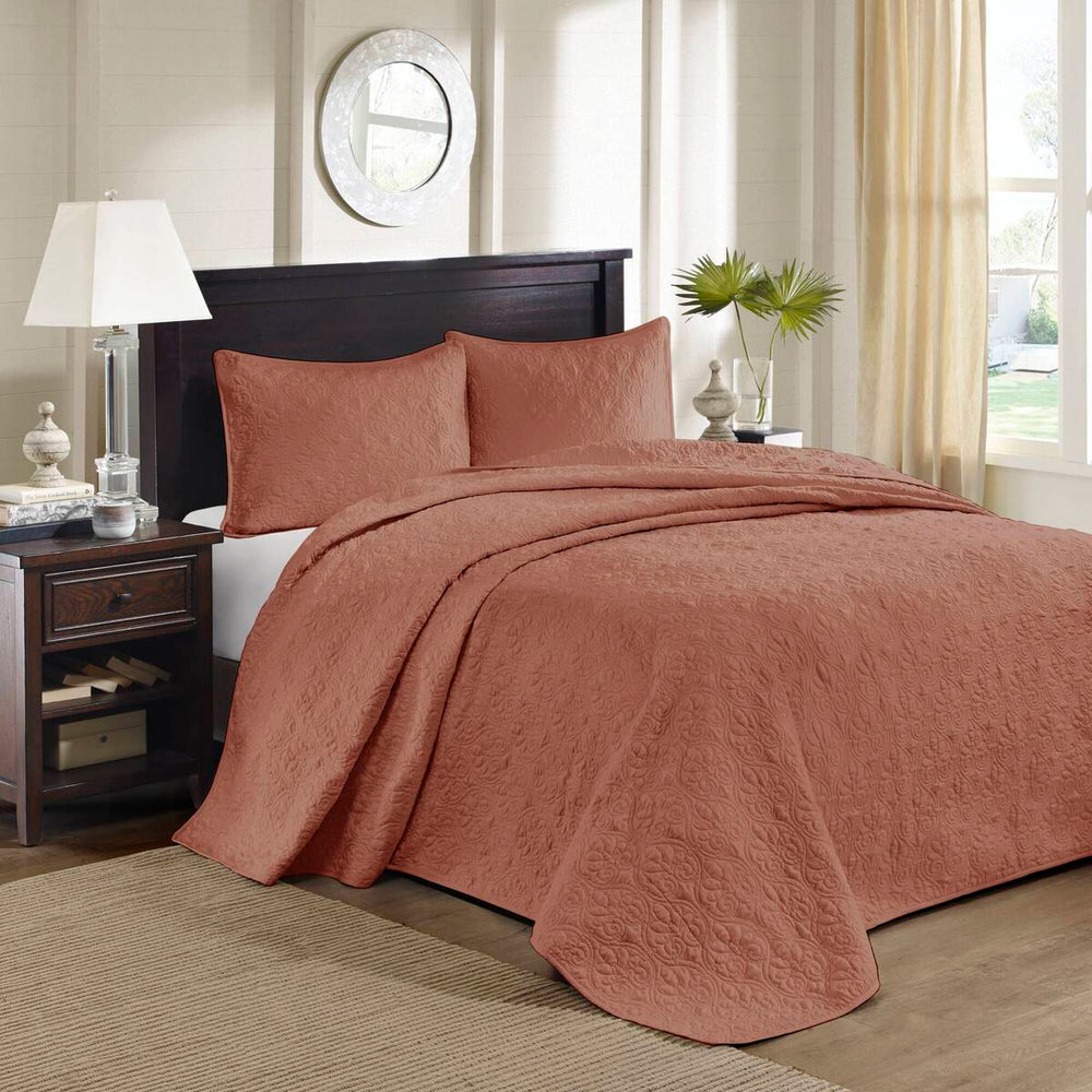3 Piece Reversible Bedspread Set Clay Red King Media 1