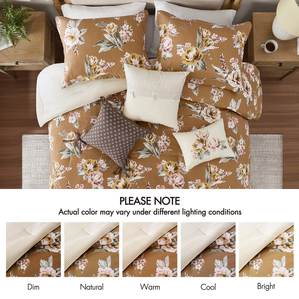 7-Piece Queen Vin  Floral Comforter Set, Terracotta Media 2