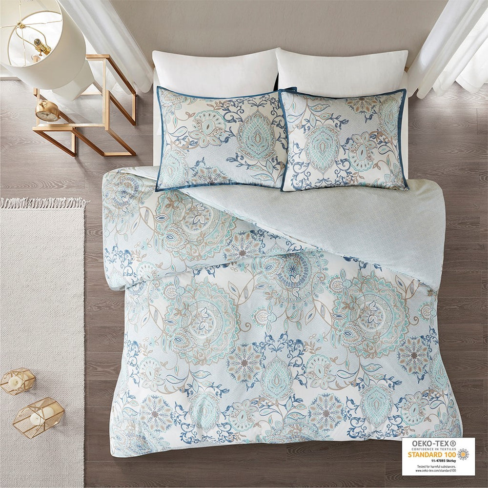 King/Cal King 3 Piece Cotton Floral Printed Reversible Duvet Cover Set Media 2
