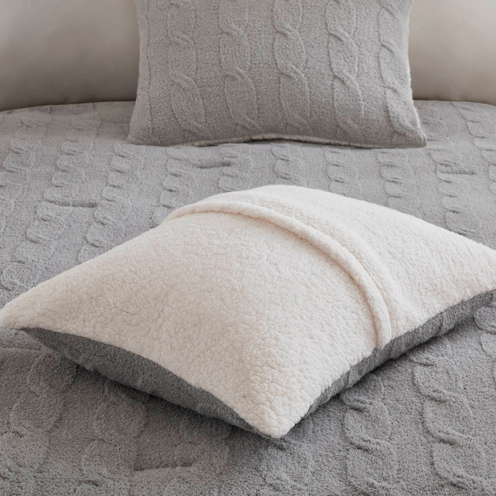 3 Pieces King/Cal King Cable Knit Chenille Comforter Set,Gray Media 19