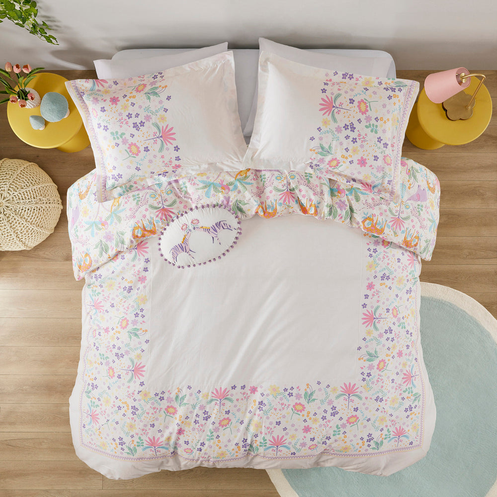 Full/Queen Floral Reversible Cotton Duvet Cover Set with Throw Pillow Media 3