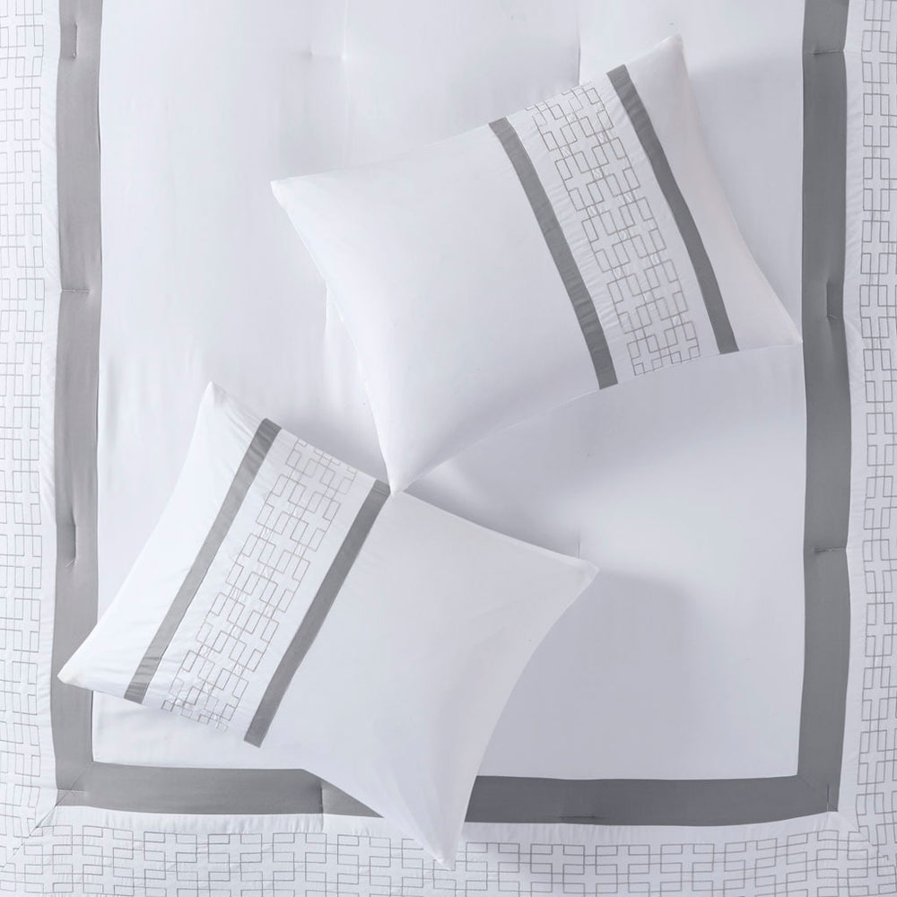 8 Piece Embroidered Comforter Set White Queen Media 14